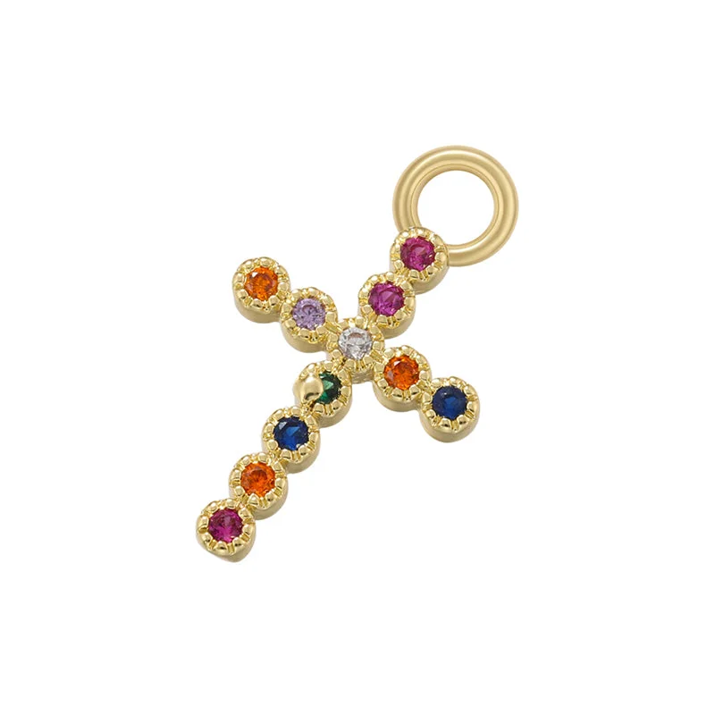 Vd1304 Gold Colorful Crystals Cross