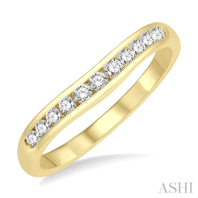 Women's diamond halo engagement rings-1/4 ctw Round Cut Diamond Inlay Wedding Band in 14K Yellow Gold