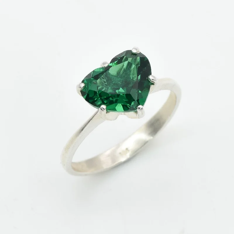 Women's engagement rings with sapphires-Emerald Heart Ring - Green Heart Ring, Love Engagement Ring