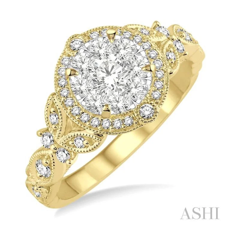 Women's engagement rings with baguette diamonds-5/8 ctw Diamond Lovebright Engagement Ring in 14K Yellow and White Gold