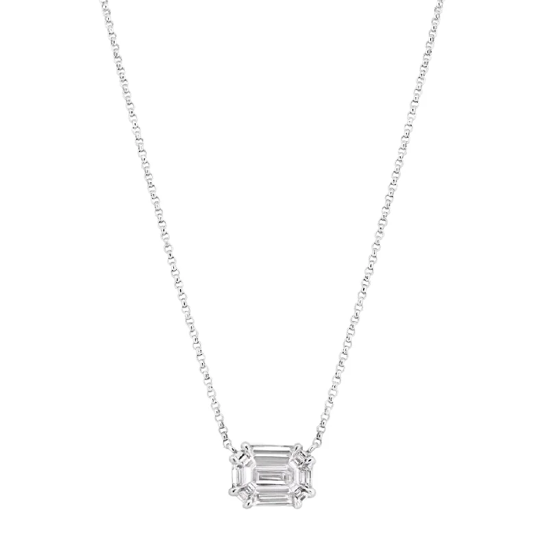 Women’s infinity pendant necklaces-Diamond Baguette Illusion Pendant