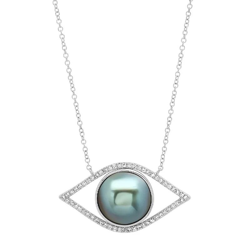 Women’s casual necklaces-The Ashleigh Bergman Collective x Samira 13 Diamond & Pearl Evil Eye Necklace