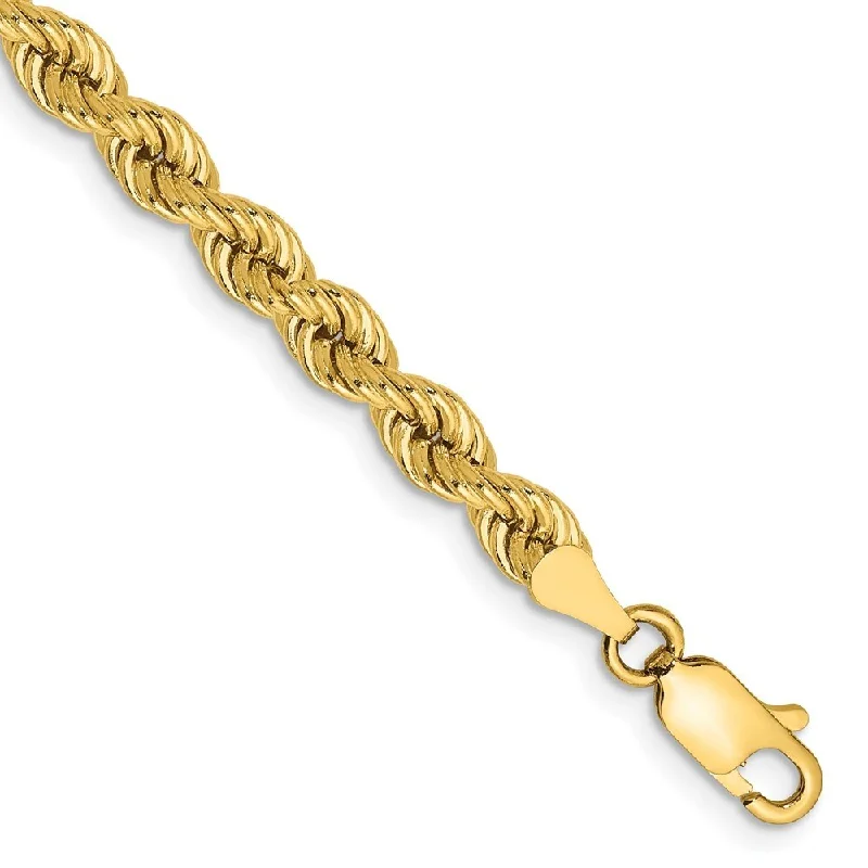 Women’s gold bangles-14k Yellow Gold 4mm Regular Rope Chain Bracelet, 7"