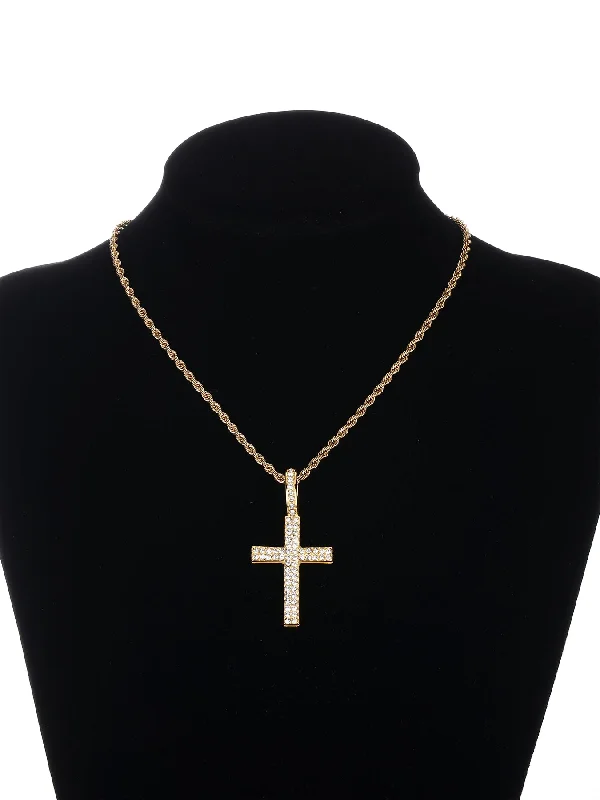 Women’s custom name necklaces-Gothic Hip-hop Punk Cross Zinc Alloy Plating Inlay Rhinestones 18k Gold Plated Men's Pendant Necklace