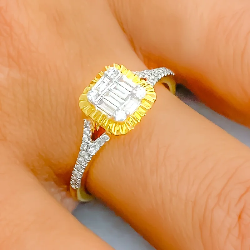 Women's antique style engagement rings-Classy Square-Shaped Diamond + 18k Gold Ring