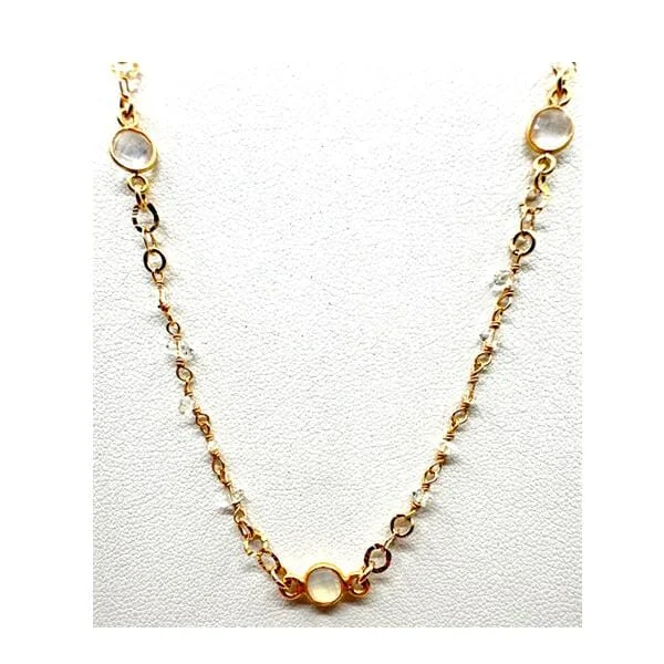 Women’s pendant chain necklaces-Vermeil Beaded Chain & Vermeil Connectors: 'Diamond Qtz & Qtz (NG7064QTZ)