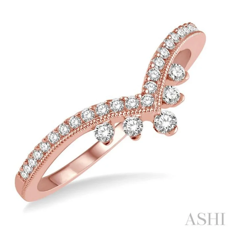 Women's engagement rings with side stones-1/4 ctw Chevron Shank Round Cut Diamond Band in 14K Rose Gold