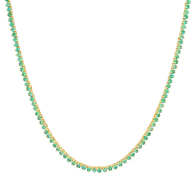 Women’s floral necklaces-Skinny Three Prong Emerald Tennis Necklace