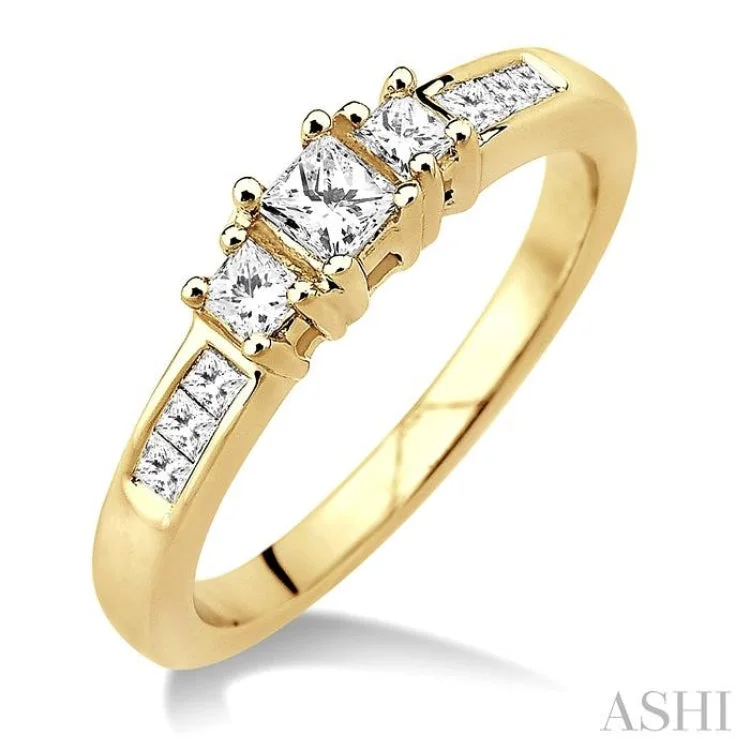 Women's engagement rings with diamonds-1/2 Ctw Nine Stone Princess Cut Diamond Engagement Ring in 14K Yellow Gold