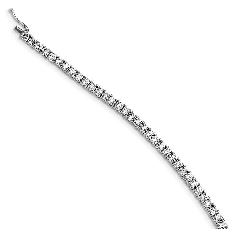 Women’s silver bracelets-925 Sterling Silver Rhodium Plated Cubic Zirconia Bracelet, 7"