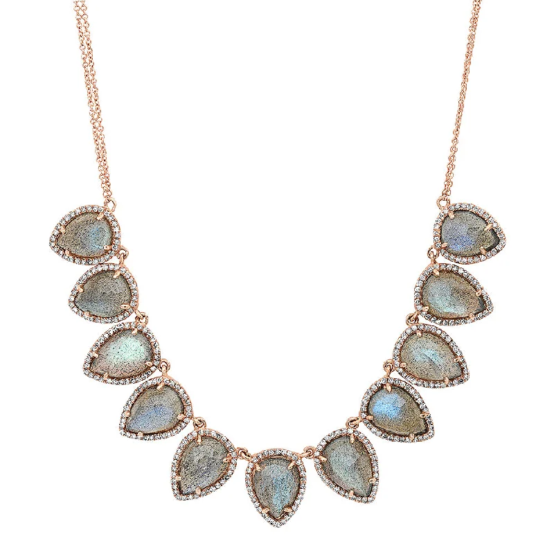 Women’s chain necklaces-Luminescent Pear Labradorite & Diamond Necklace