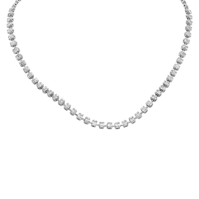 Women’s silver necklaces-Diamond Baguette Cluster Illusion Necklace