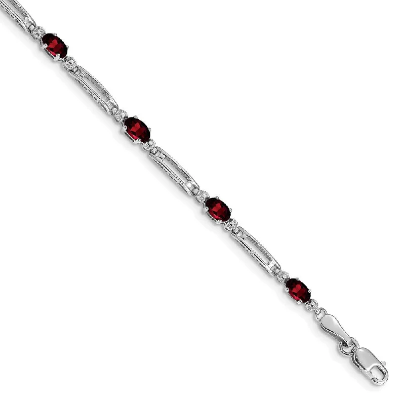 Women’s mixed metal bangles-10k White Gold Diamond and Garnet Bracelet-WBC-BM4492-GA-001-1WA