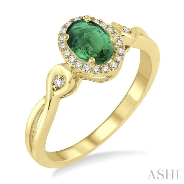 Women's antique engagement rings-6x4 MM Oval Cut Emerald and 1/10 ctw Round Cut Diamond Ring in 10K Yellow Gold