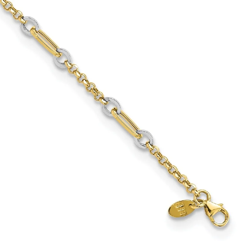 Women’s adjustable bracelets-14k Two-tone Fancy Oval Link and Chain Bracelet, 7.25" w/.5 in Extender