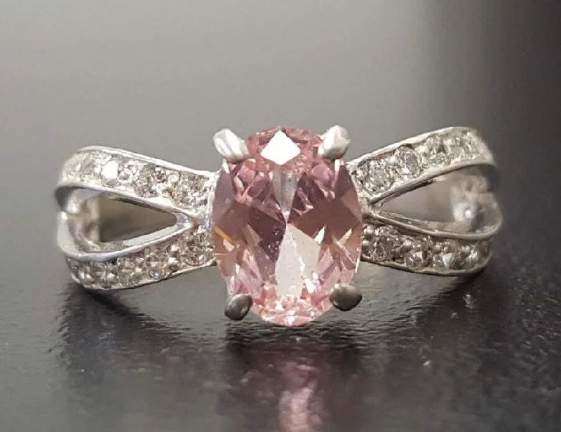 Women's silver engagement rings with diamonds-Morganite Ring - Pink Engagement Ring - Split Shank Ring