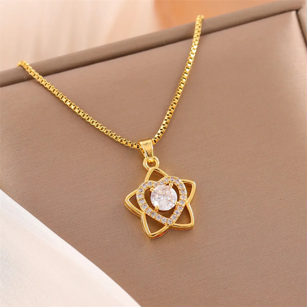 Women’s pendant chain necklaces-Cute Shiny Star Heart Shape Stainless Steel Titanium Steel Plating Inlay Zircon 18k Gold Plated Pendant Necklace