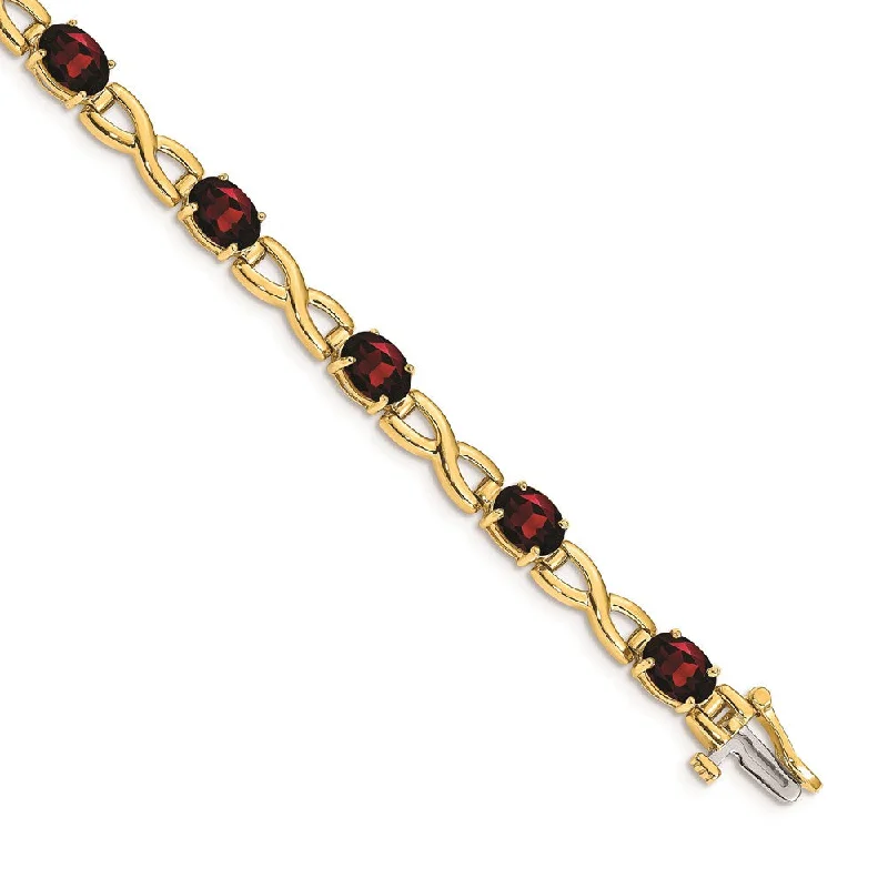 Women’s diamond bangles-14k 7x5mm Oval Garnet Bracelet-WBC-BM4498-GA-Y