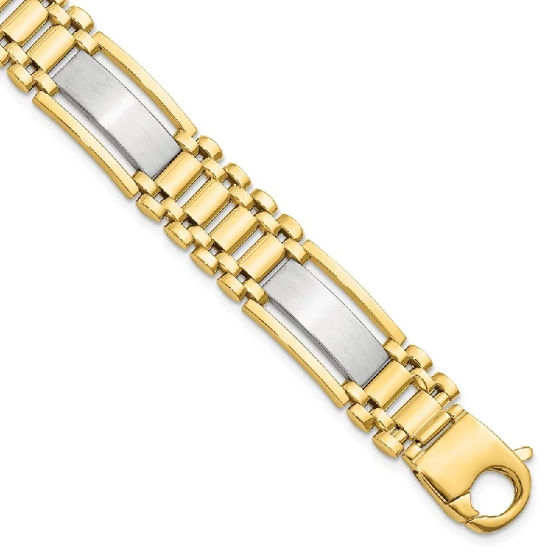 Women’s vintage diamond bangles-14k Two-tone 12.5mm Polished and Satin Men's Bracelet, 8.5"