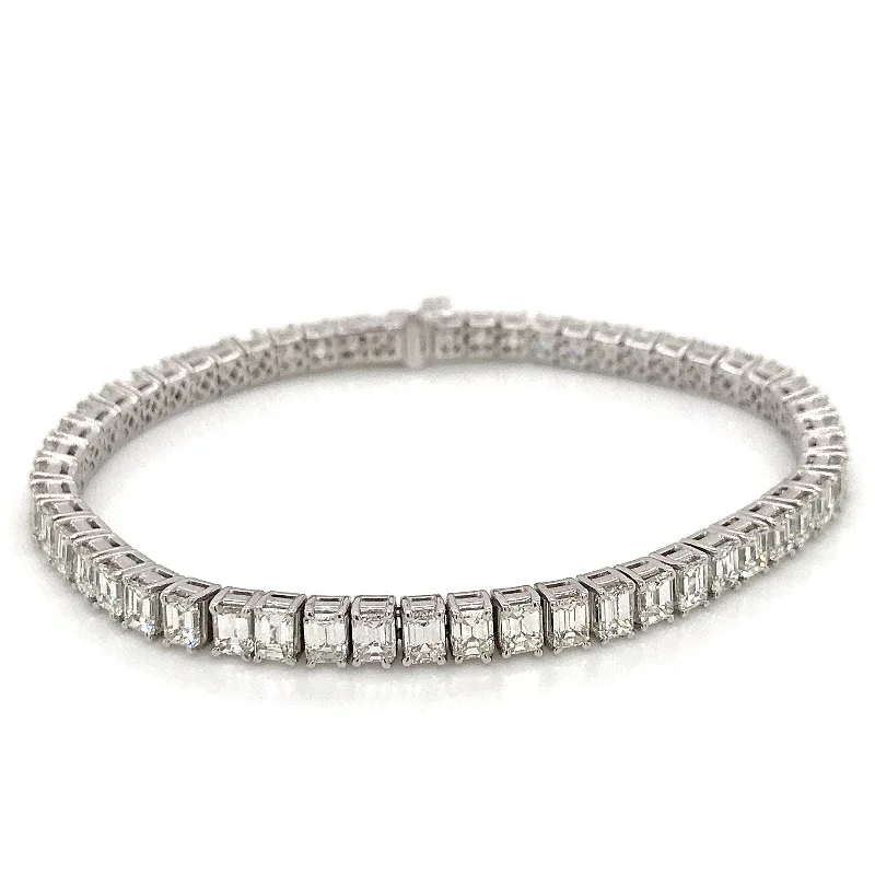 Women’s large bangle bracelets-"BRAC01440" Emerald Shaped Diamond Tennis Bracelet in Platinum