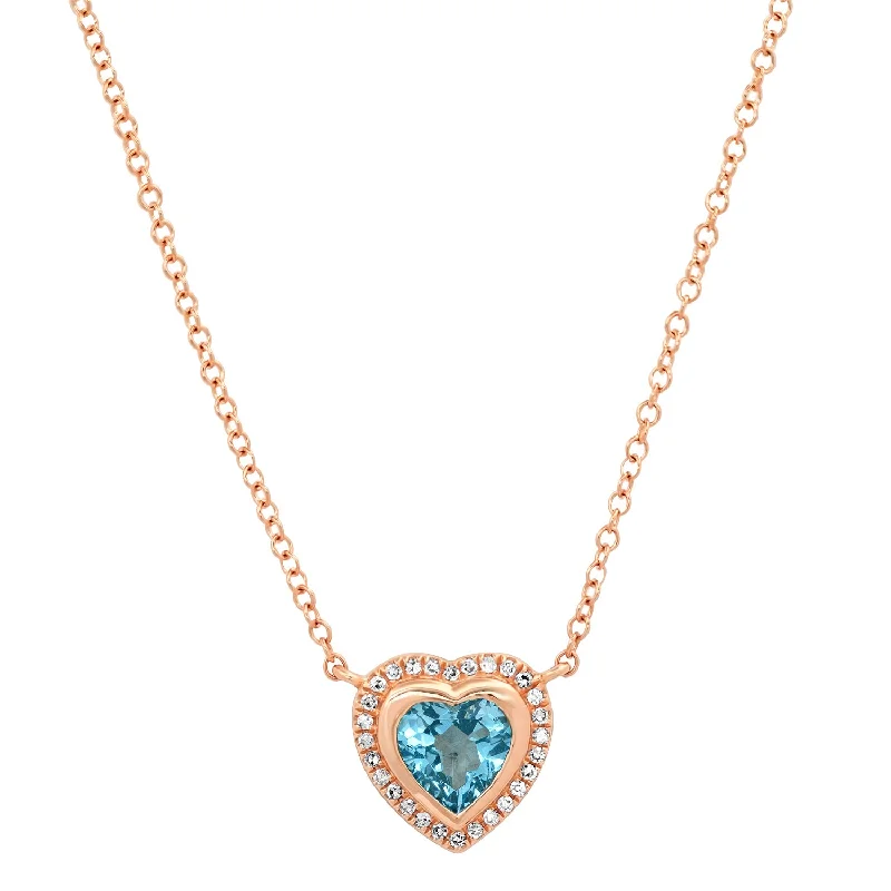 Women’s sterling silver necklaces-Blue Topaz and Diamond Heart Love You Lots Necklace