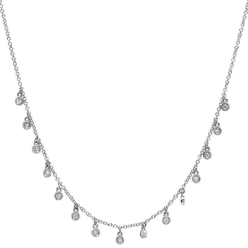 Women’s initial necklaces-15 Millgrain Bezel Diamond Droplets Necklace