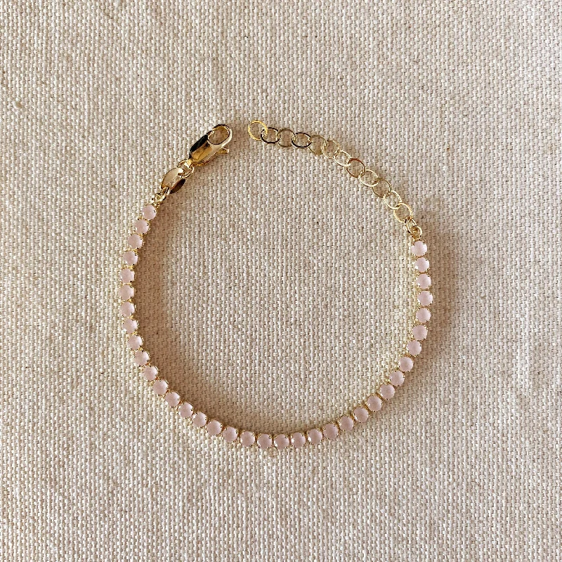 Women’s boho chic bracelets-18k Gold Filled 3mm Cubic Zirconia Nude Pink Bracelet