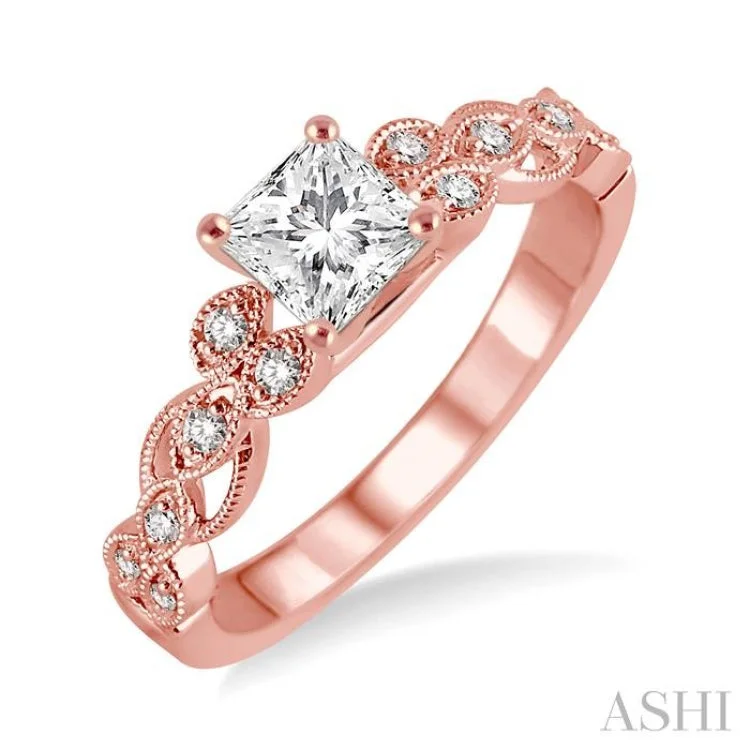 Women's custom engagement rings-1/10 Ctw Diamond Semi-mount Engagement Ring in 14K Rose Gold