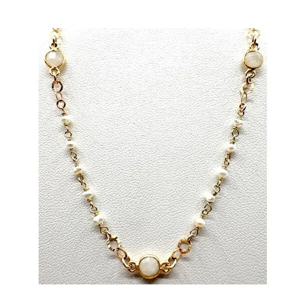 Women’s long gold necklaces-Vermeil Beaded Chain & Vermeil Connectors: Pearl & Moonstone (NG3064)