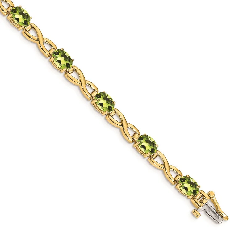 Women’s simple bangles-14k 7x5mm Oval Peridot Bracelet-WBC-BM4498-PE-Y