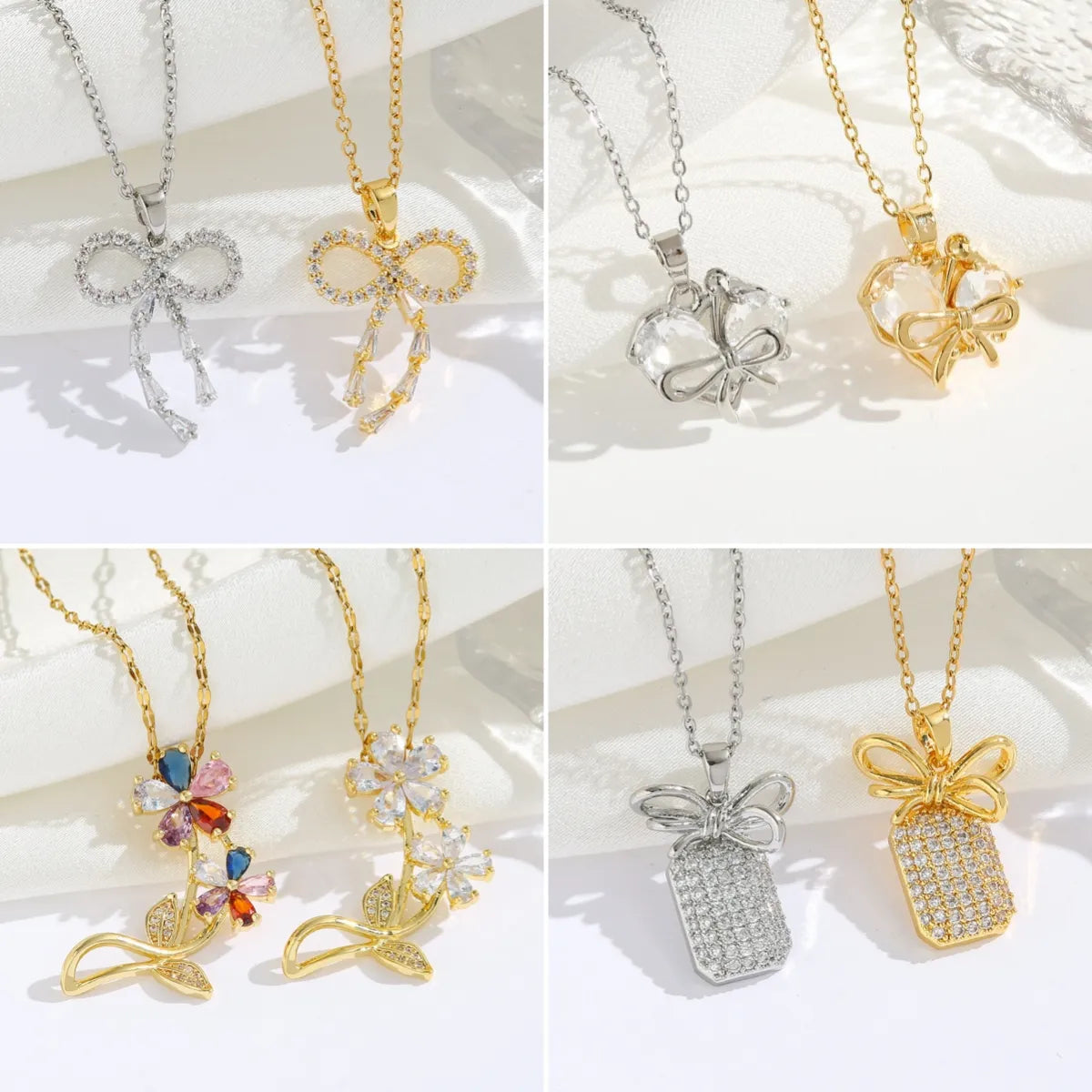 Women’s diamond necklaces-Stainless Steel Gold Plated Silver Plated Casual Commute Heart Shape Bow Knot Plating Diamond Zircon Pendant Necklace