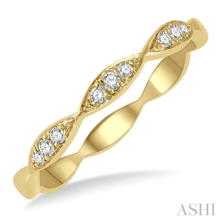 Women's eternity band engagement rings-1/10 ctw Marquise Lattice Round Cut Diamond Stackable Band in 14K Yellow Gold