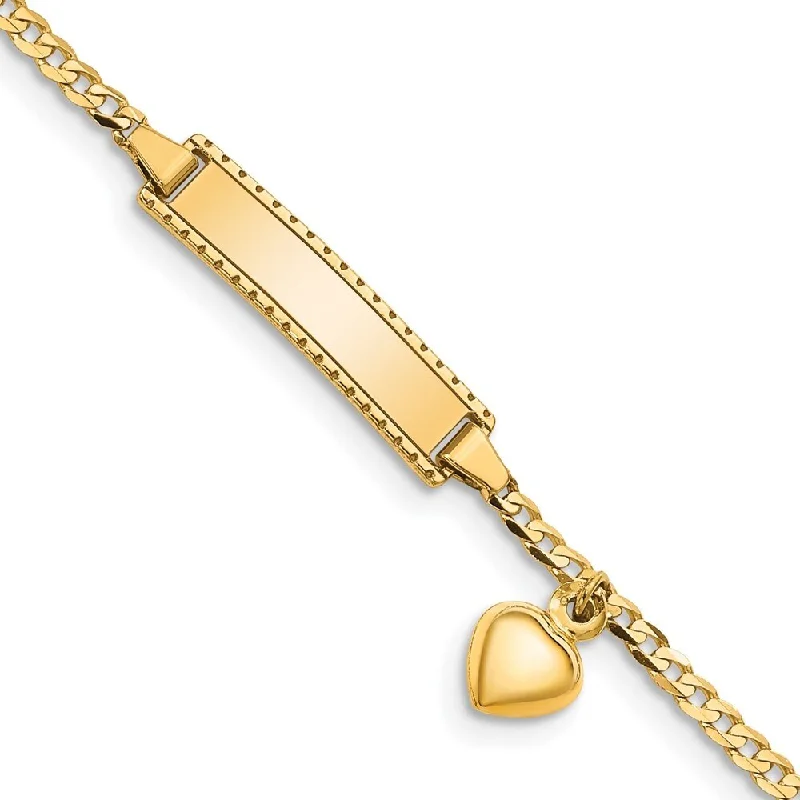 Women’s minimalist bracelets-14k Yellow Gold 5.1mm Children's Heart Dangle Curb Link ID Bracelet, 6"