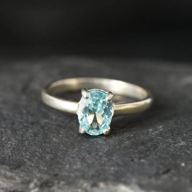 Women's designer engagement rings-Aquamarine Solitaire Ring - Blue Oval Ring - Classic Engagement Ring