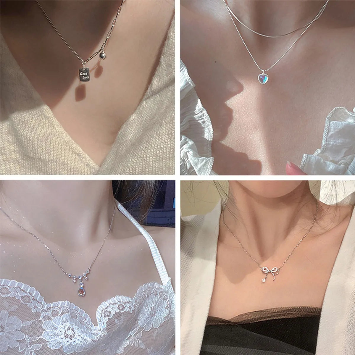 Women’s diamond tennis necklaces-Wholesale Jewelry Fashion Geometric White Copper Rhinestones White Gold Plated Silver Plated Pendant Necklace