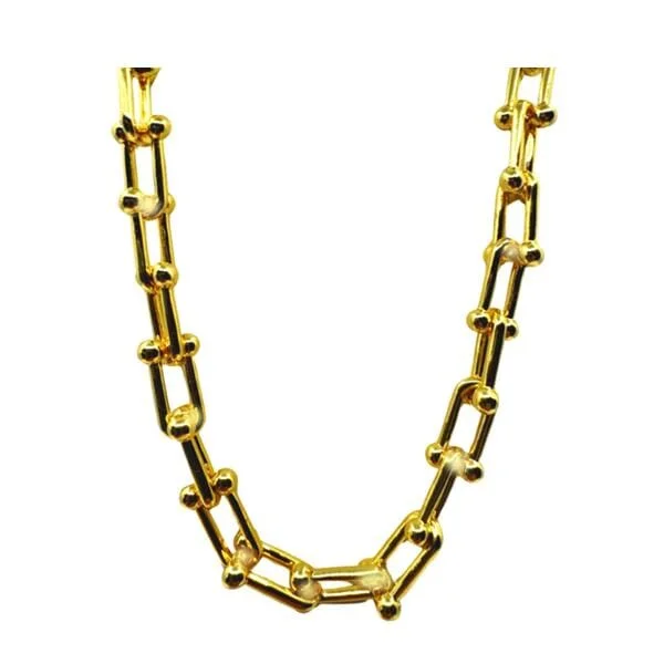 Women’s romantic diamond necklaces-Thicker Gold Plated U link Chain