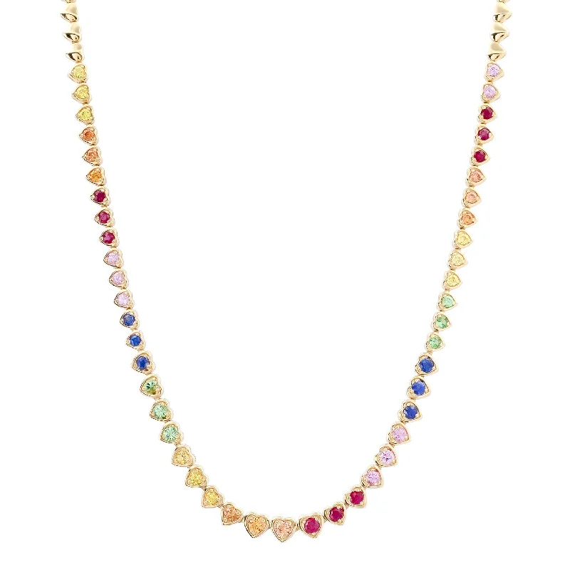 Women’s sapphire necklaces-Bezel Set Graduated Gemstone Rainbow Collar Necklace