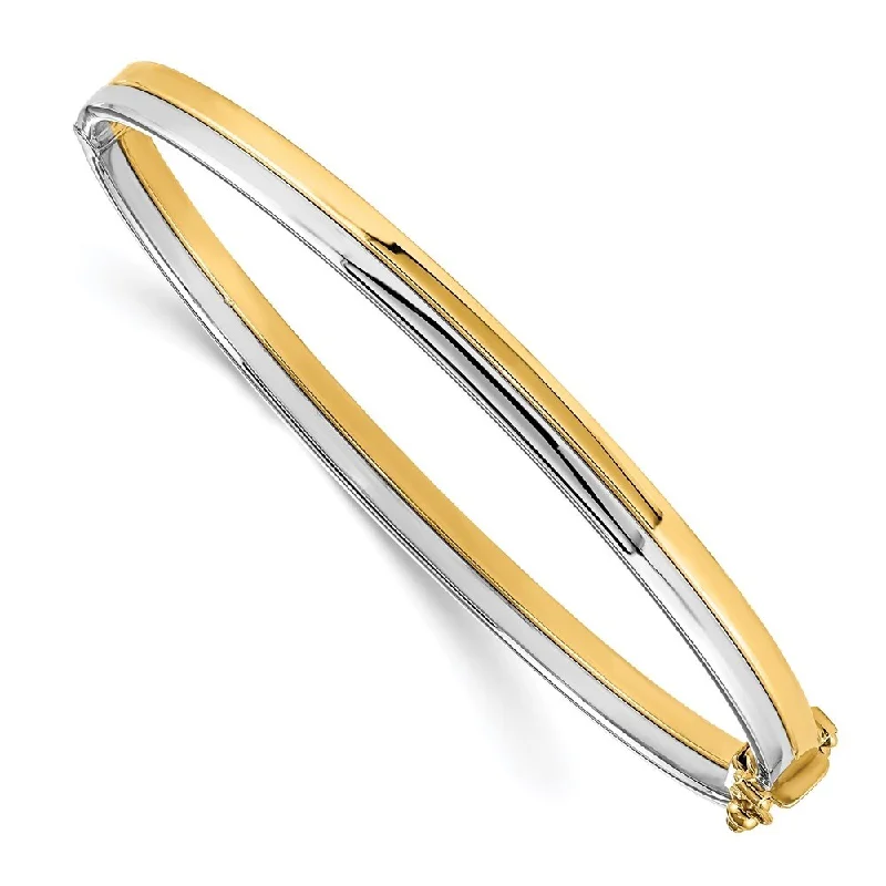 Women’s personalized bracelets-14k Yellow Gold 5mm w/Rhodium Hinged Bangle Bracelet, 7.25"