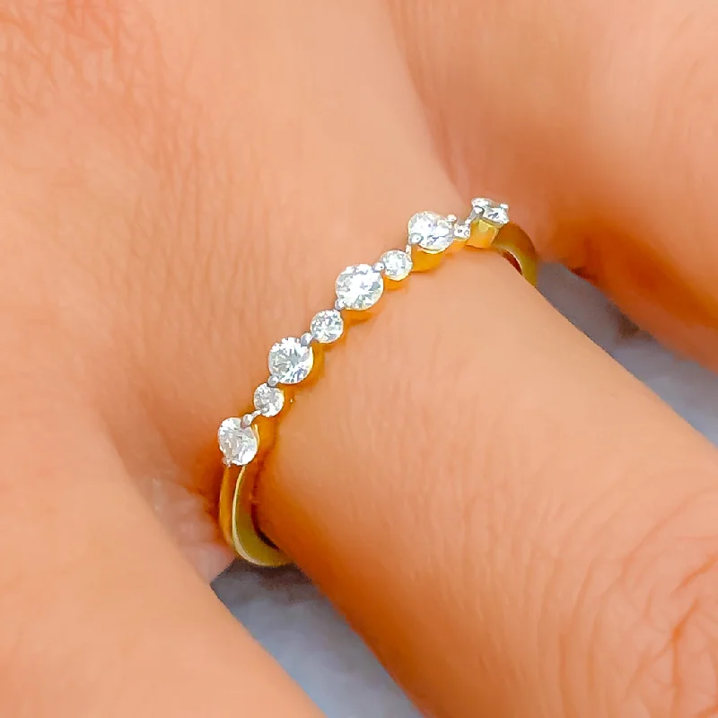 Women's three-stone engagement rings-Shiny Alternating Diamond + 18k Gold Band Ring