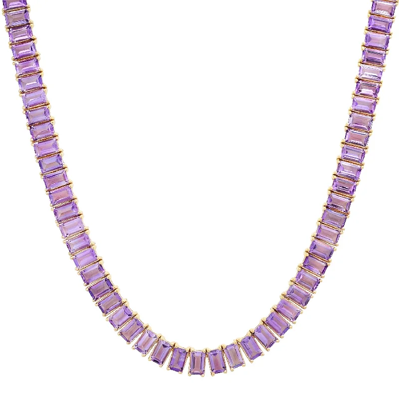 Women’s luxury diamond necklaces-Emerald Cut Amethyst Tennis Necklace