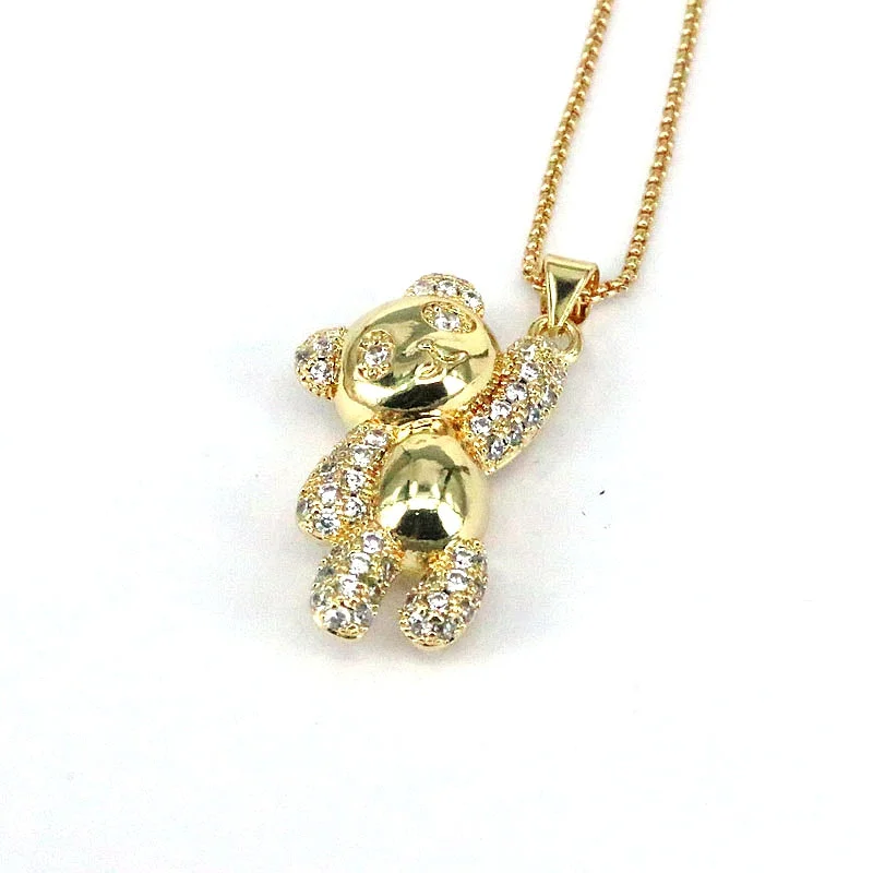 Women’s gold-plated necklaces-Hip-hop Retro Punk Little Bear Copper Plating Inlay Zircon Gold Plated Pendant Necklace