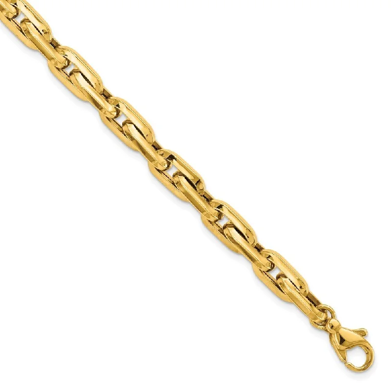 Women’s stretchy bracelets-14k Yellow Gold Fancy Long Cable Link Mens Bracelet, 8.25" (W-6.5mm)