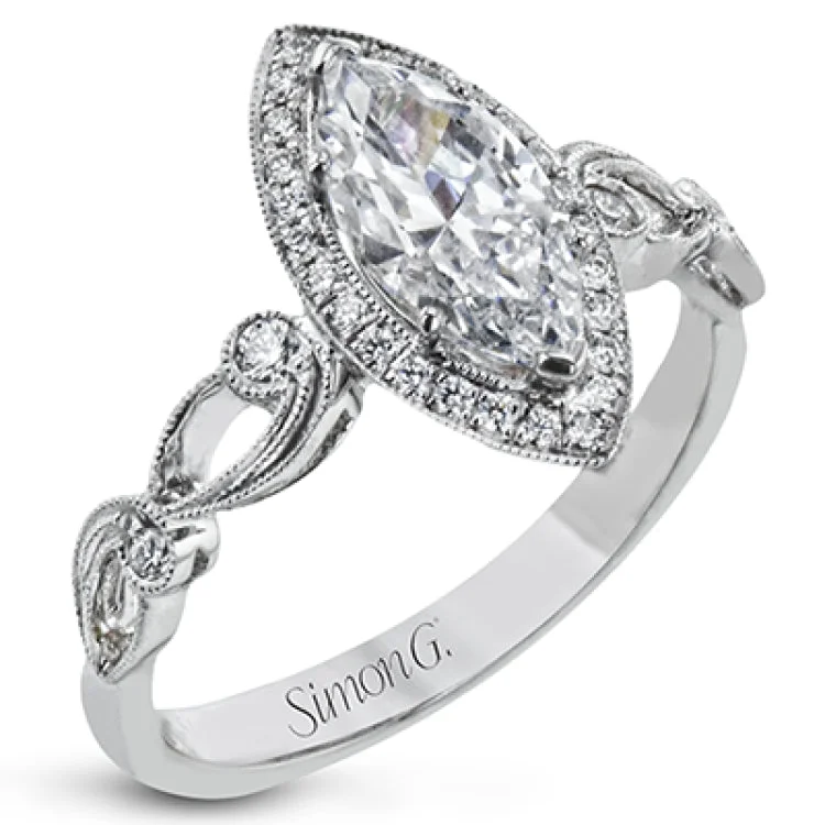 Women's designer engagement rings-Reflecting a lovely romantic design, this white gold classic engagement ring features .16 ctw round cut white diamond accents.