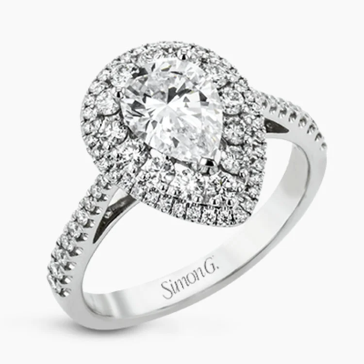 Women's personalized engagement rings-This 18k white gold engagement ring setting has a stunning double halo design set with .61 ctw of shining white round brilliant diamonds.