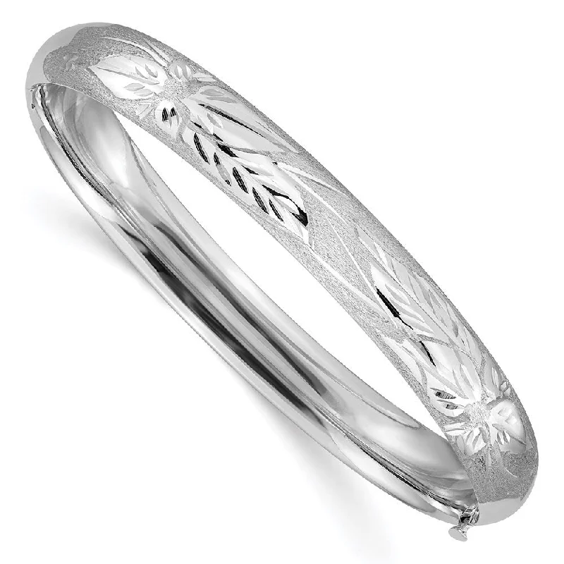 Women’s friendship bracelets-14k White Gold 8mm 5/16 Florentine Engraved Hinged Bangle Bracelet, 7"