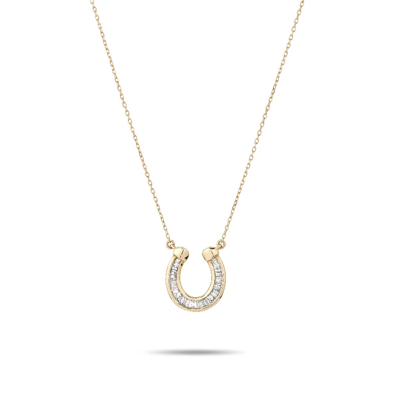 Women’s long gold necklaces-Baguette Diamond Horseshoe Necklace