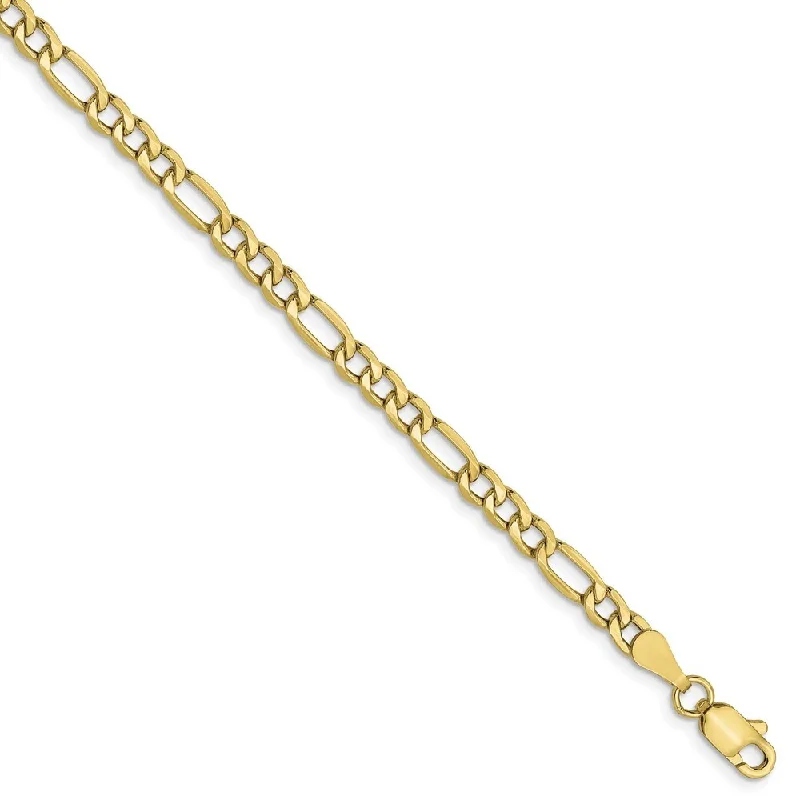 Women’s bohemian bangles-10k Yellow Gold 3.5mm Semi-Solid Figaro Chain Bracelet, 7"