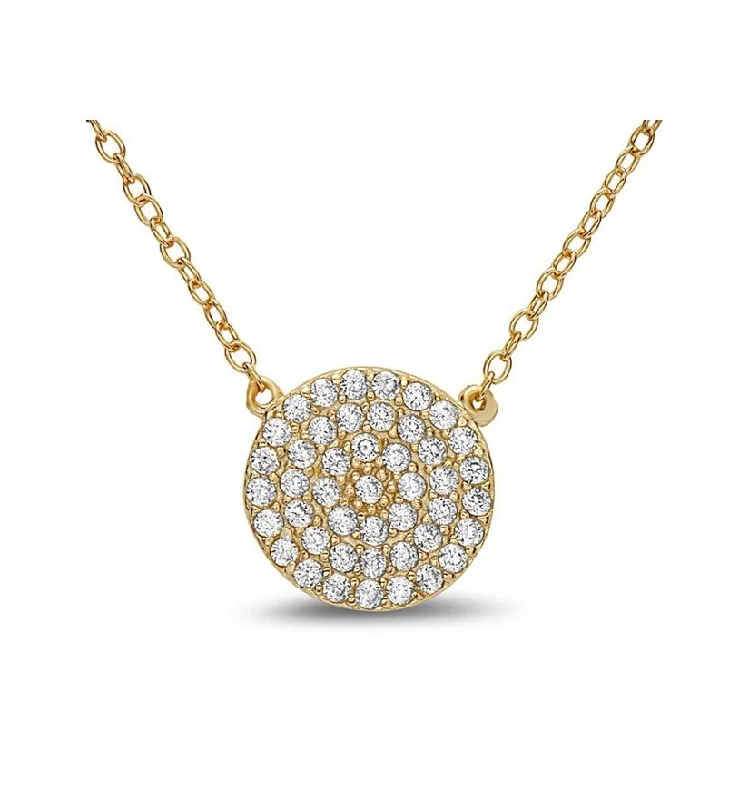 Women’s necklace sets-Crystal Pave: Disk Charm In Gold Vermeil Necklace. (NCG4665)