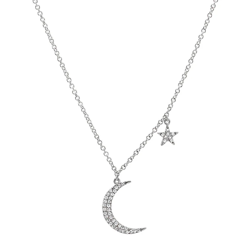 Women’s trendy necklaces-Diamond Moon & Star Charm Necklace