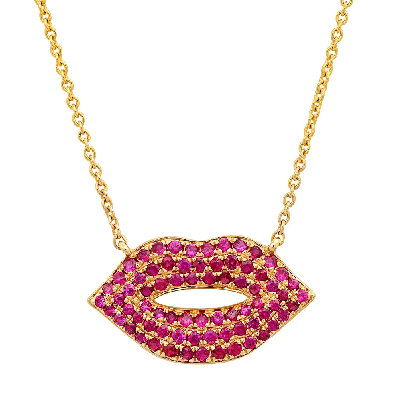 Women’s personalized necklaces-Ruby Kissy Lips Necklace